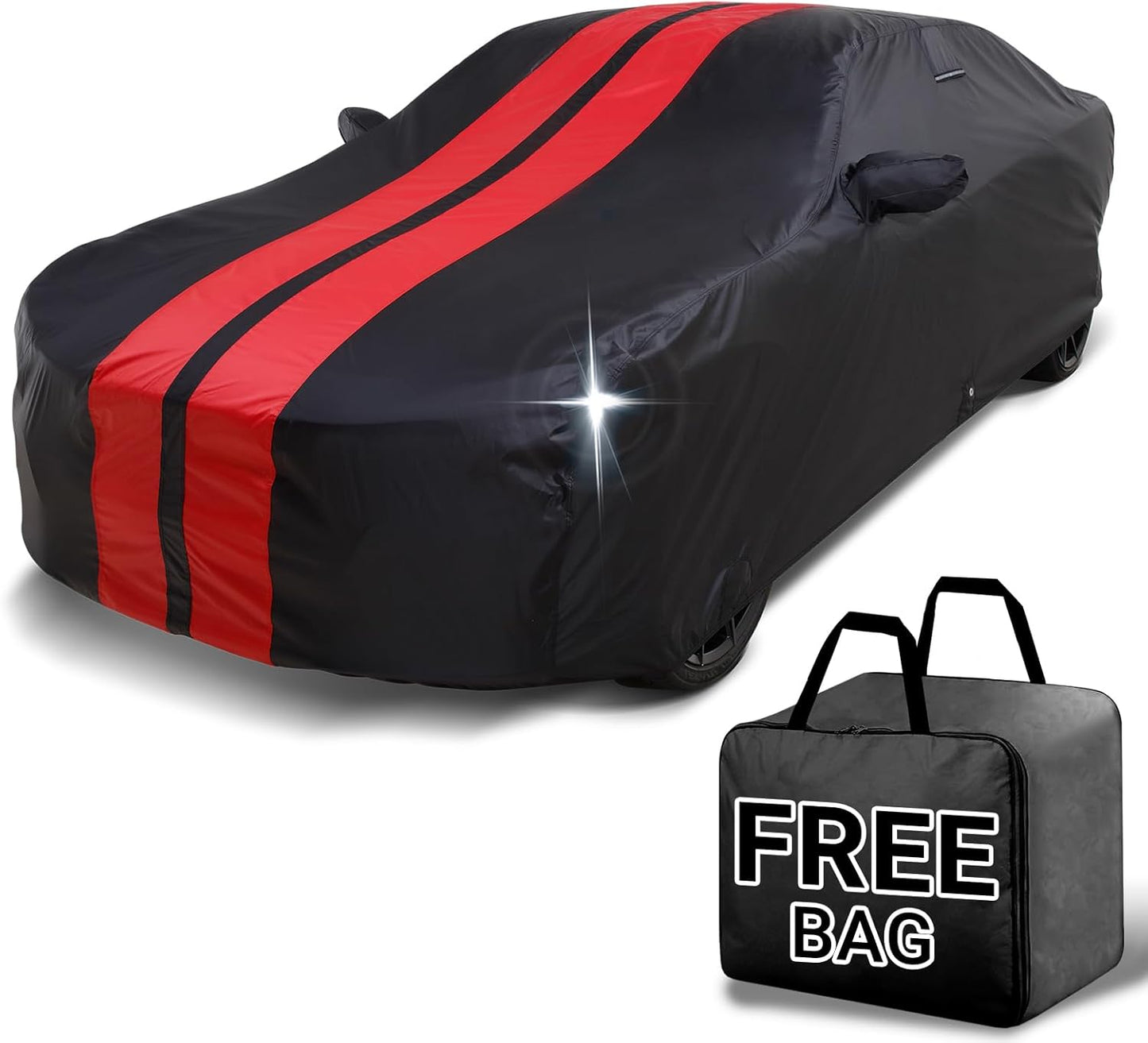 iCarCover Custom Car Cover for Buick Allure (2005-2010) Waterproof All-Weather Rain Snow UV Sun Protector Full Exterior Indoor Outdoor Car Cover (Stripe - Black/Red)