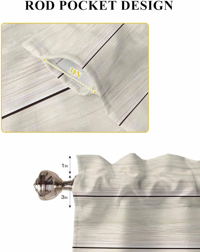Vintage Country Wooden Board Window Valance Curtains, Gradient Wood Grain Line - Image 5