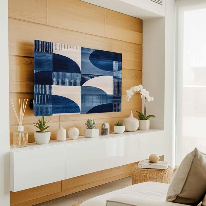 Dark Blue Color Blocks Indoor TV Cover, Elastic TV Screen Protector Abstract - Image 2