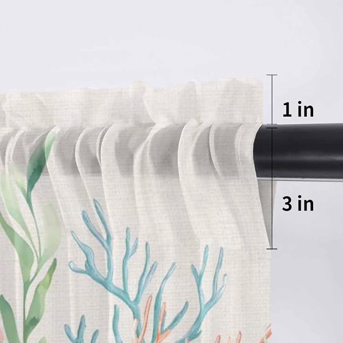 Summer Beach Sheer Valance Curtains, Ocean Colorful Coral Shell Seaweed - Image 7
