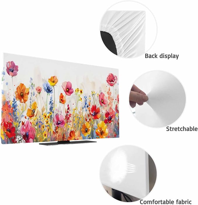 Watercolor Country Flowers Indoor TV Cover, Elastic TV Screen Protector Red - Image 7
