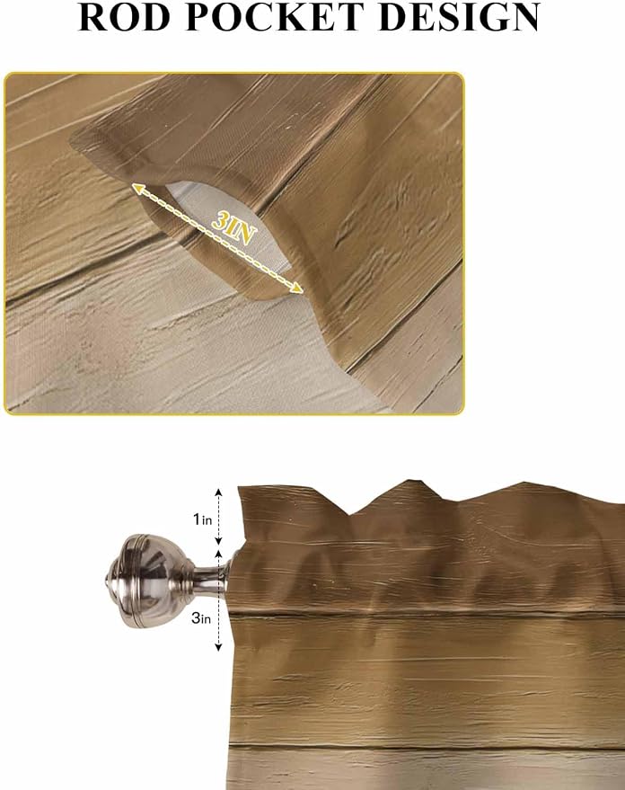 Vintage Brown Gradient Wood Grain Window Valance Curtains, Farmhouse Wood Barn - Image 6