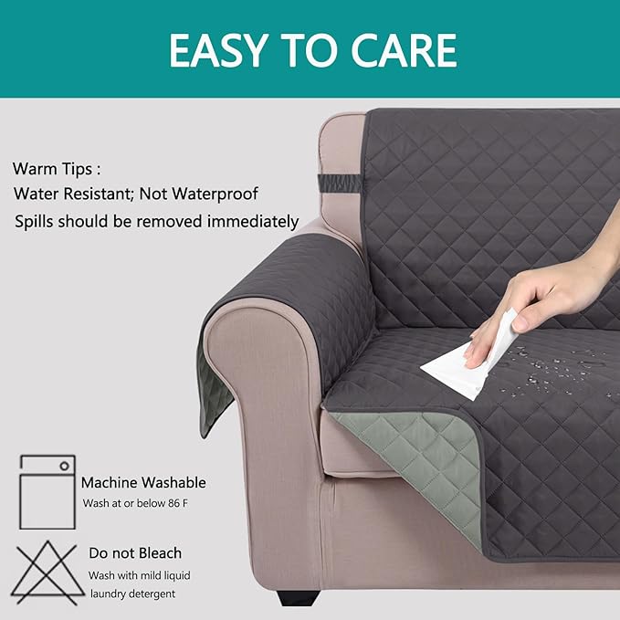 U-NICE HOME Recliner Chair Covers Reversible Quilted Water Repellent Pet Protectors with Elastic Straps (23''Recliner Small, Dark Grey/Light Grey)