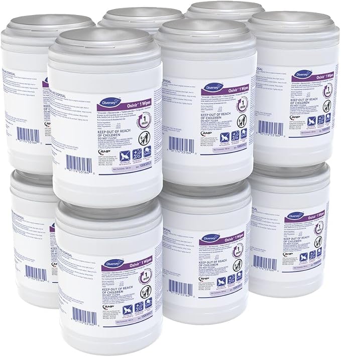 Oxivir Diversey 1 Disinfectant Peroxide Wipes, 160 Wipes, 12 Pack | 1 Minute by Oxivir