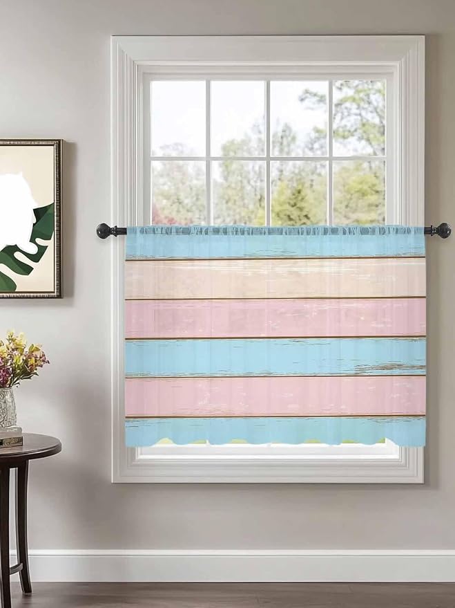 Sheer Curtains 54 Inch Length, Farmhouse Country Shabby Striped Privacy Voile - Image 2