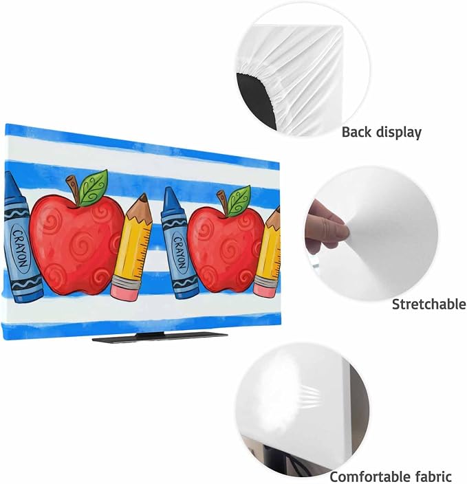 Fruit Apples Pencils Crayons Indoor TV Cover, Elastic TV Screen Protector Blue - Image 7