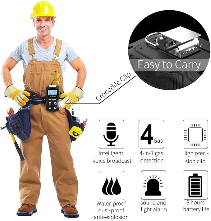 Portable Gas Detector, Gas Clip 4 Gas Monitor Meter Tester Analyzer, - Image 2