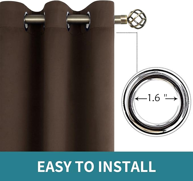 BGment Blackout Curtains for Living Room - Grommet Thermal Insulated Room Darkening Curtains for Bedroom, 2 Panels of 52 x 45 Inch, Brown