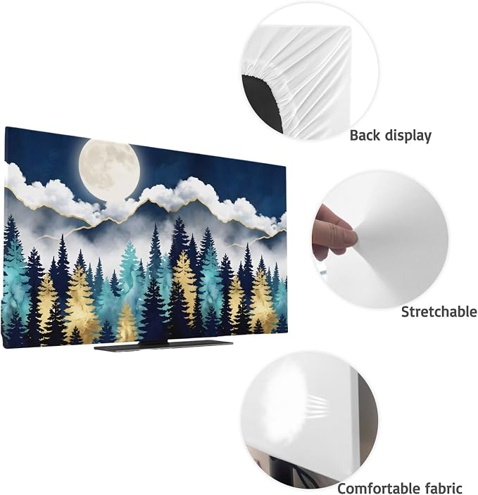 Moonlit Night Forest Mountains Indoor TV Cover, Elastic TV Screen Protector - Image 7
