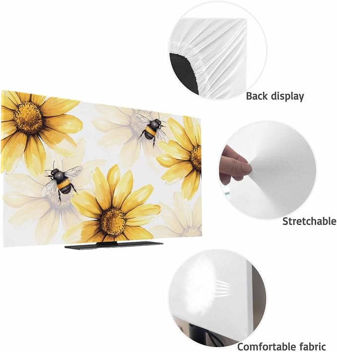 Watercolor Pastoral Yellow Daisy Bee Indoor TV Cover, Elastic TV Screen - Image 7