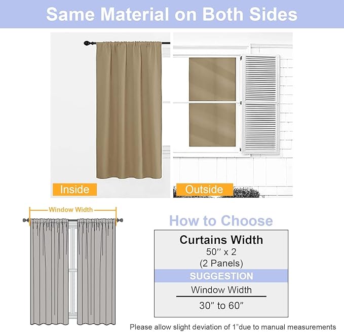 Simplebrand Taupe Blackout Curtains for Bedroom 96 Inches Long 2 Panels, Solid Thermal Insulated, Energy Saving Living Room Window Treatment Curtains Blackout Drapes, W50 x L96 Inch, Taupe