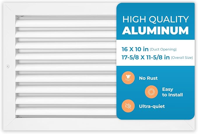 Rustproof 16x10 in Aluminum Vent Cover – Quiet Return Air Grille by Air360