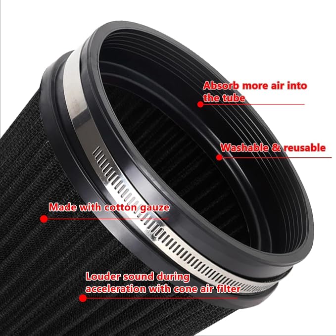 6" 152 mm High Flow Inlet Air Filter, Air Intake Cone Filter Replacement - Image 2