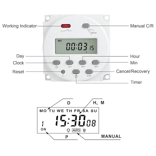 Timer Switch, DC/AC 12V 16Amp, Digital LCD Power Programmable Timer Time Relay - Image 3