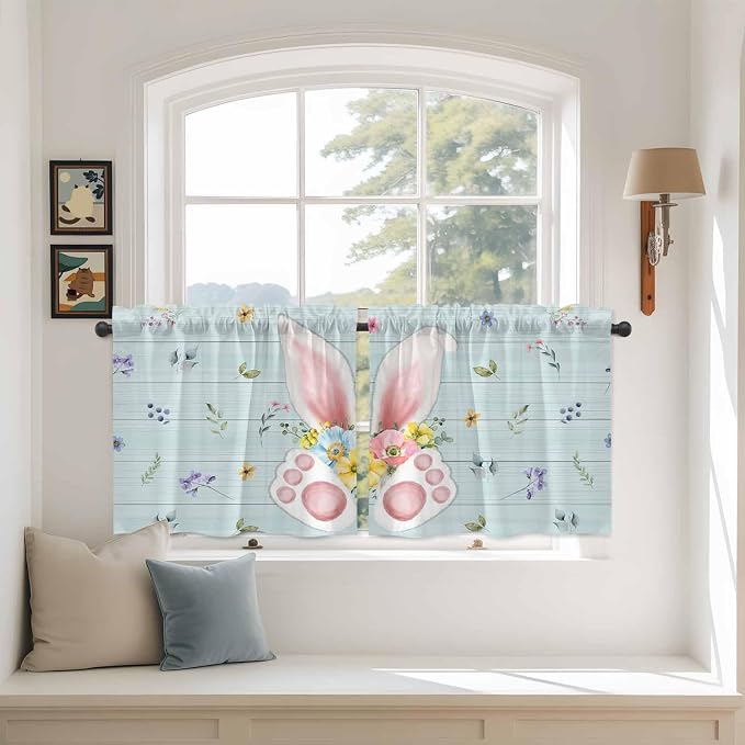 Easter Kitchen Tier Curtains 24 Inch Long 2 Panel Set, Rod Pocket Cafe Small by Unknown