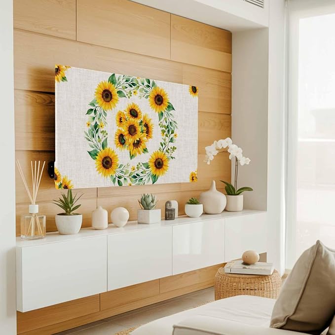 Rustic Sunflower Leaf Wreath Indoor TV Cover, Elastic TV Screen Protector - Image 2