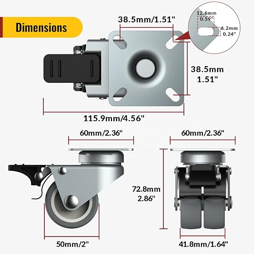 2 inch Swivel Caster Wheels Set of 8 Heavy Duty Casters - Image 2