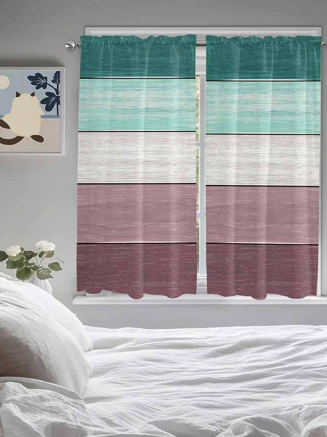 Retro Farm Woodcuts Texture Window Valance Curtains, 2 Panel - Image 4