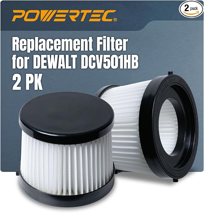 POWERTEC DCV5011H HEPA Filters for DeWalt DCV501HB 20V Cordless Handheld Vacuum by POWERTEC