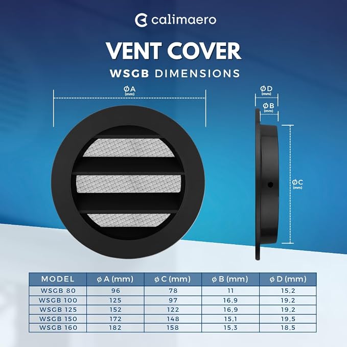 calimaero® WSGB 3" Inch Black Round Metal Air Vent Grill Cover Flat Louver - Image 2