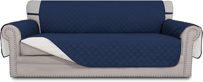 Easy-Going Reversible Oversized Couch Cover for 3 Cushion Couch Sofa Cover for Dogs Water Resistant Furniture Protector Cover with Foam Sticks for Pet Cat (Oversized Sofa, Navy/Ivory)