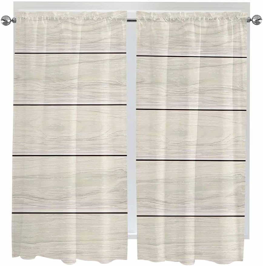 Vintage Country Wooden Board Window Valance Curtains, Gradient Wood Grain Line - Image 6