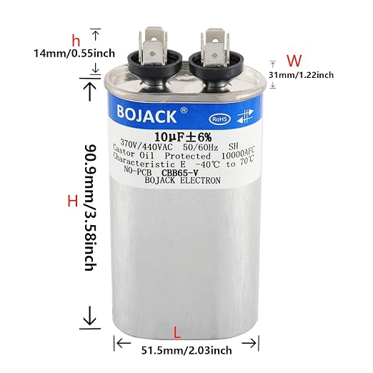 BOJACK 10 uF ±6% 10 MFD 370V/440V CBB65 Oval Run Start Capacitor - Image 3