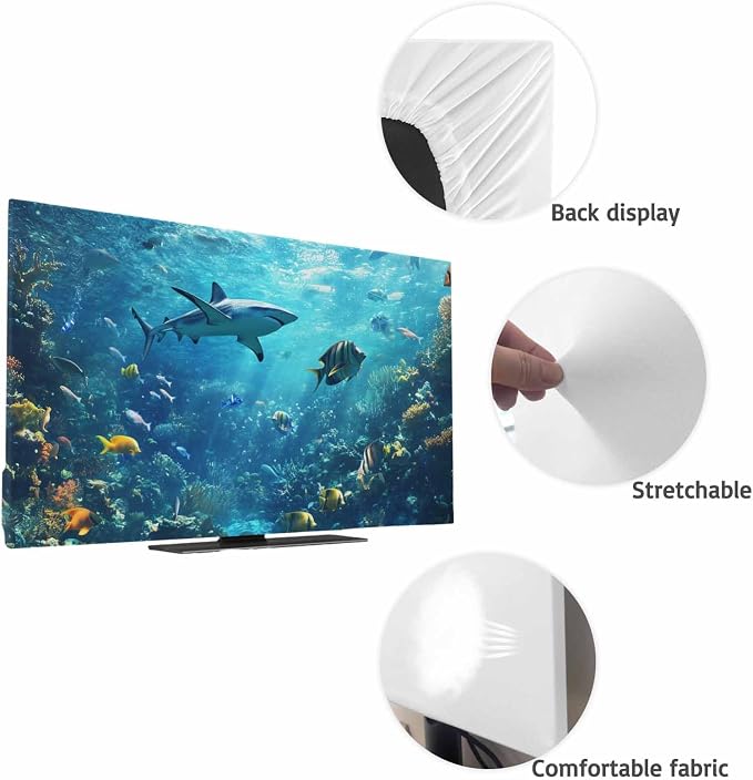 Underwater World Ocean Shark Fish Indoor TV Cover, Elastic TV Screen Protector - Image 7