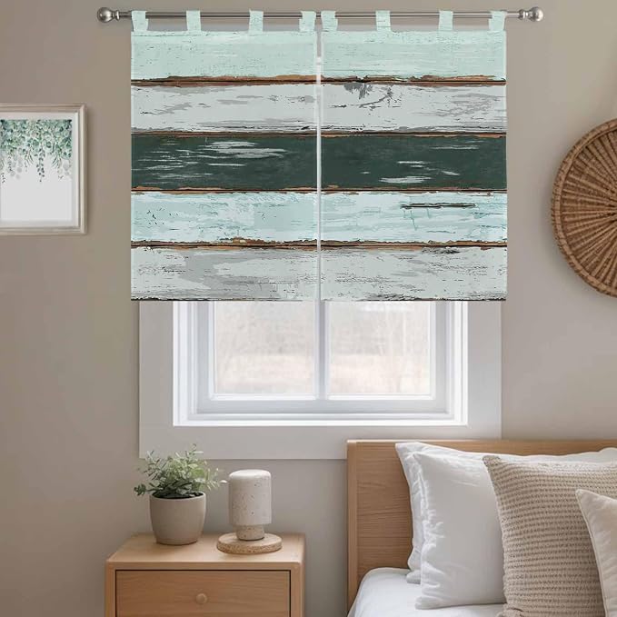 Blue Teal Kitchen Curtains 45 Inch Length, Short Cafe Window Curtains Tab Top - Image 9