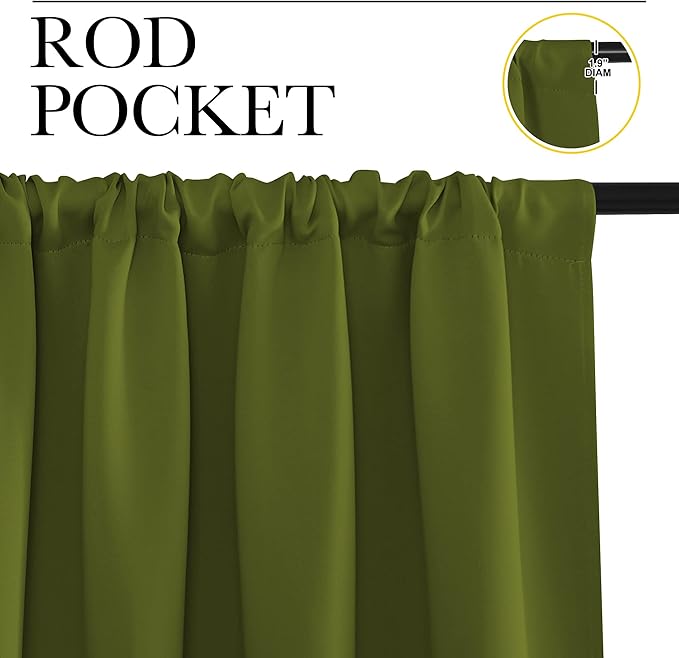 NICETOWN 2 Panels Blackout Curtains, Rod Pocket Thermal Insulated Drapes 84 inches Long, Easy-Care Modern Home Decoration Sunshades for Guest Room, Living Room, Office, 62 x 84 Inch, Olive Green