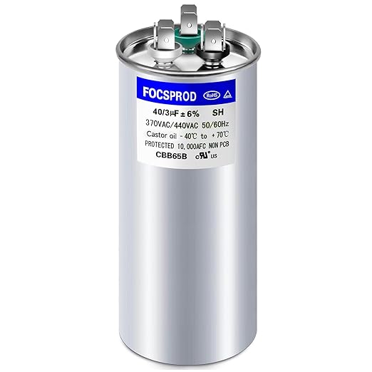FOCSPROD 40+3 uF 40/3 MFD ±6% 370V/440V CBB65B AC Capacitor, Dual Run Round by FOCSPROD