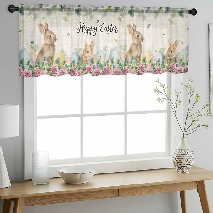 Easter Sheer Valances for Windows 42"x18", Light Filtering Kitchen Curtains - Image 2