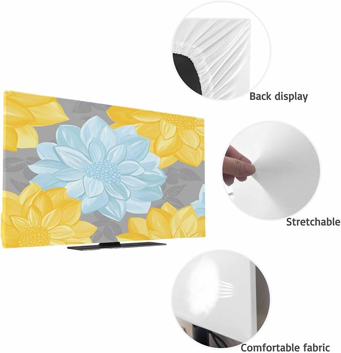 Blue Yellow Floral Abstract Style Indoor TV Cover, Elastic TV Screen Protector - Image 7
