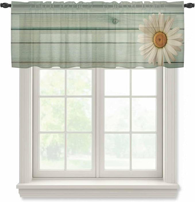 Daisy Flower Sheer Valances for Windows 54"x18", Light Filtering Kitchen by Unknown