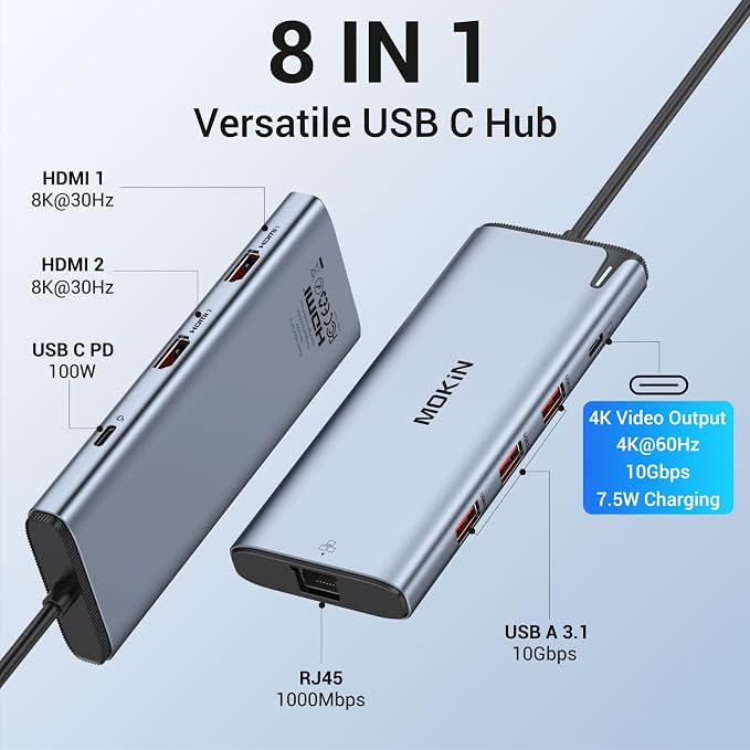 USB C to USB C Hub Multiport Adapter, USB C Splitter Dual Monitor - Image 2