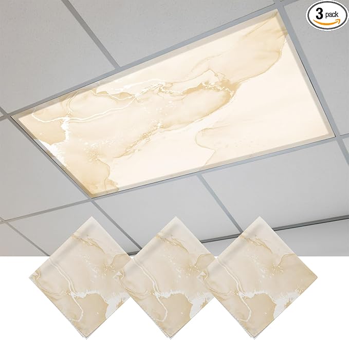 3 Pack Yellow Abstract Fluorescent Light Covers Silver Marble Ripples Clouds by Unknown