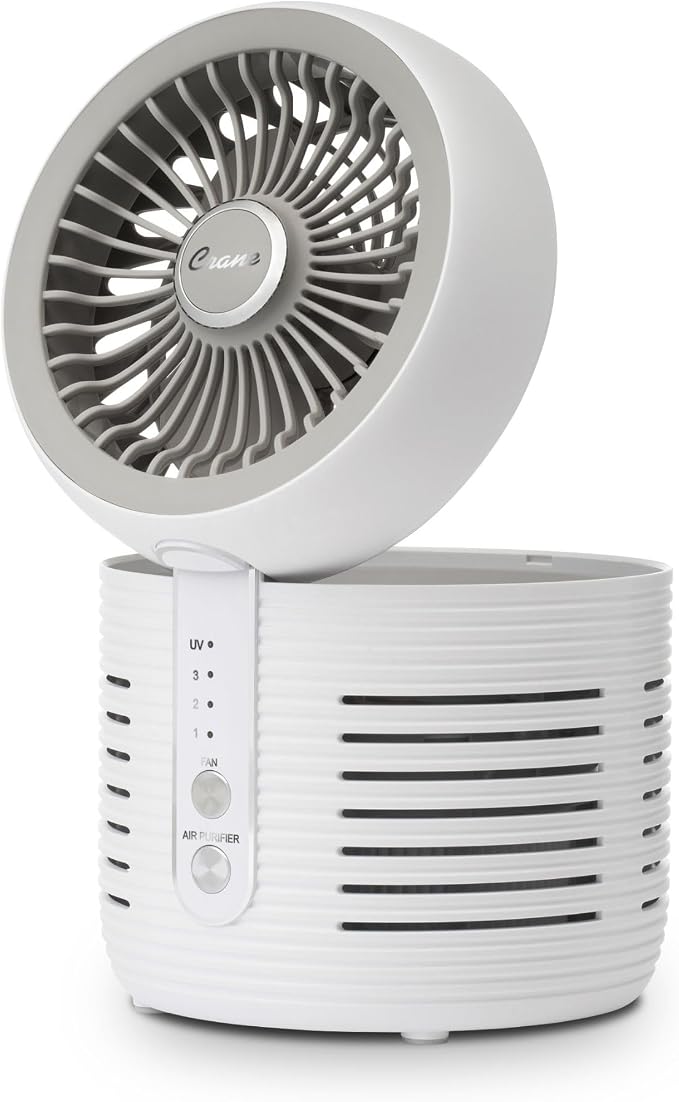 Crane 2-in-1 Air Purifier and Desk Fan, Fan and Air Purifier Combo, Night Stand by Crane