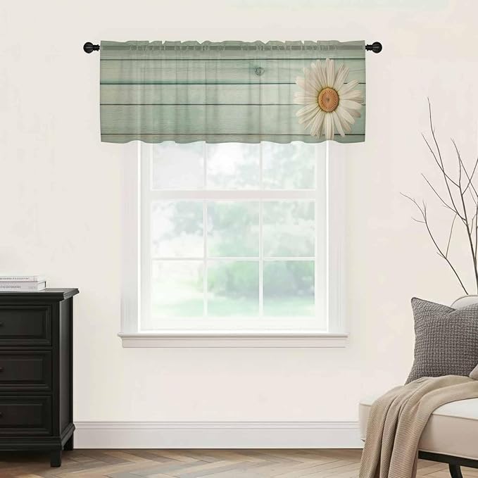 Daisy Flower Sheer Valances for Windows 42"x18", Light Filtering Kitchen - Image 9