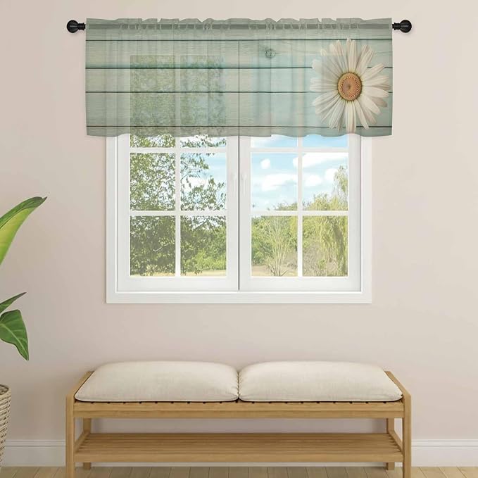 Daisy Flower Sheer Valances for Windows 42"x12", Light Filtering Kitchen - Image 4
