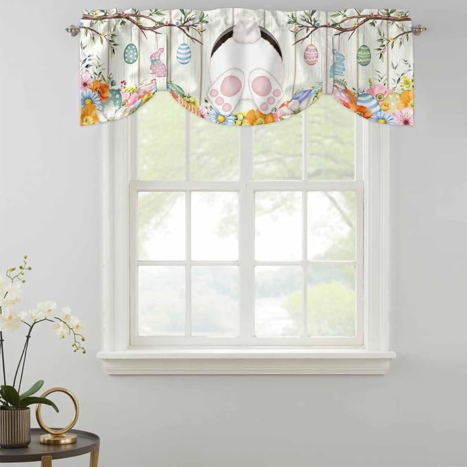 Easter Tie Up Valance Curtains for Windows, Kitchen Curtains Window Shades - Image 2
