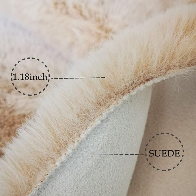 Ghouse Light Brown Beige Faux Rabbit Fur Rug 6x9 Machine Washable Area Rugs for Bedroom Fluffy Rugs for Living Room No-Shedding Carpet Sheepskin Rug