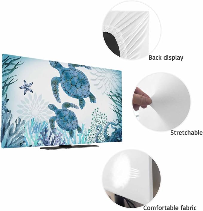 Blue Sea ​​turtle Coral Seagrass Sea Nuts Indoor TV Cover, Elastic TV Screen - Image 7