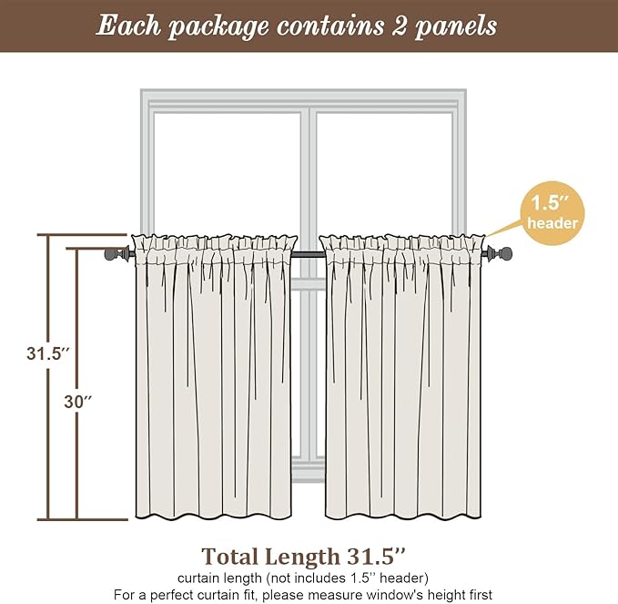 Chyhomenyc Stone Blue Sheer Curtains 30 inch Length 2 Panels, Light Filtering Voile Rod Pocket Short Window Curtians for Bathroom Living Room Farmhouse Small Windows, 42Wx30L inches