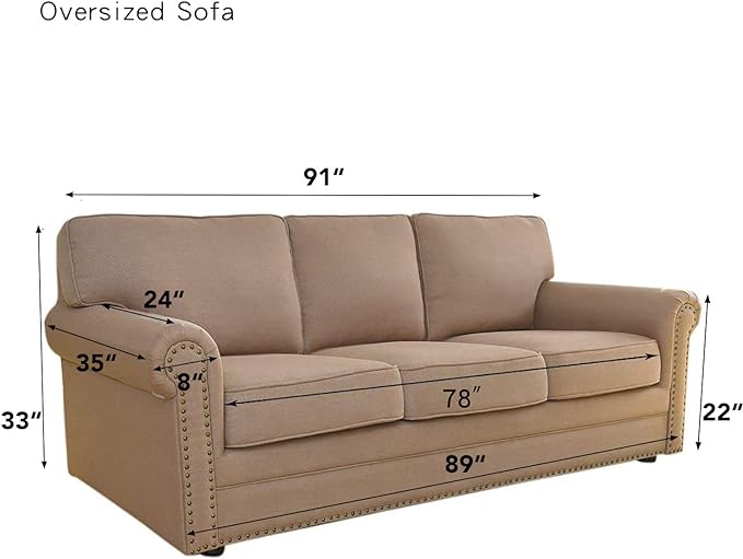 Easy-Going Stretch Oversized Sofa Slipcover 1-Piece Sofa Cover Furniture Protector Couch Soft with Elastic Bottom for Kids, Polyester Spandex Jacquard Fabric Small Checks Taupe