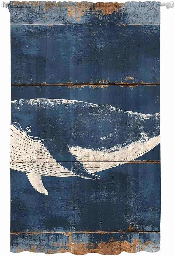 Sheer Curtains 84 Inches Long, Summer Whale Blue Semi Sheer Curtains Light by Unknown