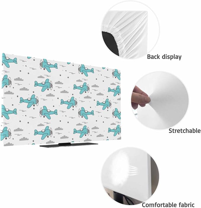 Abstract Blue Aircraft Grey Clouds Indoor TV Cover, Elastic TV Screen Protector - Image 7