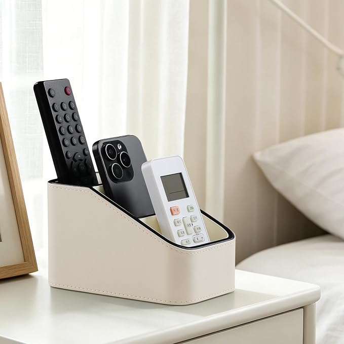 PU Leather Remote Control Holder, Small Desk Organizer Office Supply Bedside - Image 5