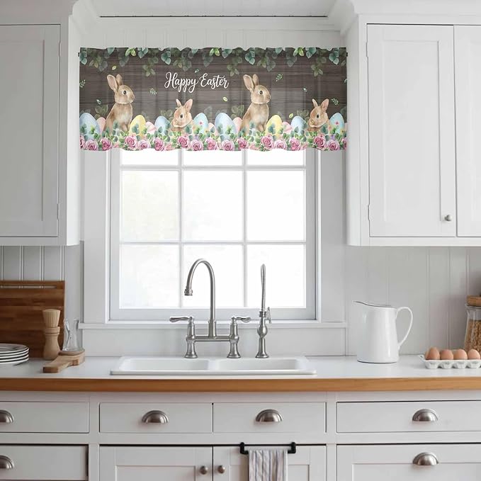 Easter Sheer Valances for Windows 60"x18", Light Filtering Kitchen Curtains - Image 3