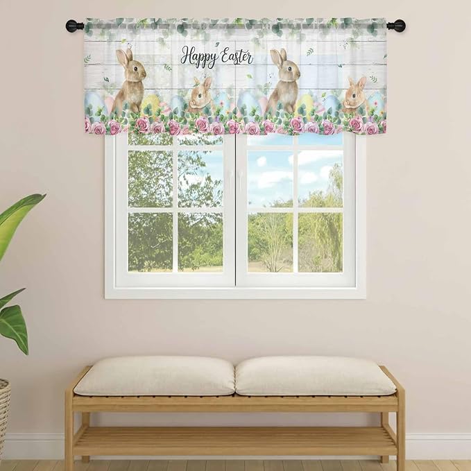 Easter Sheer Valances for Windows 42"x12", Light Filtering Kitchen Curtains - Image 4