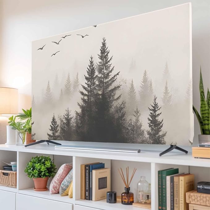 Watercolor Retro Forest Mountains Indoor TV Cover, Elastic TV Screen Protector - Image 6
